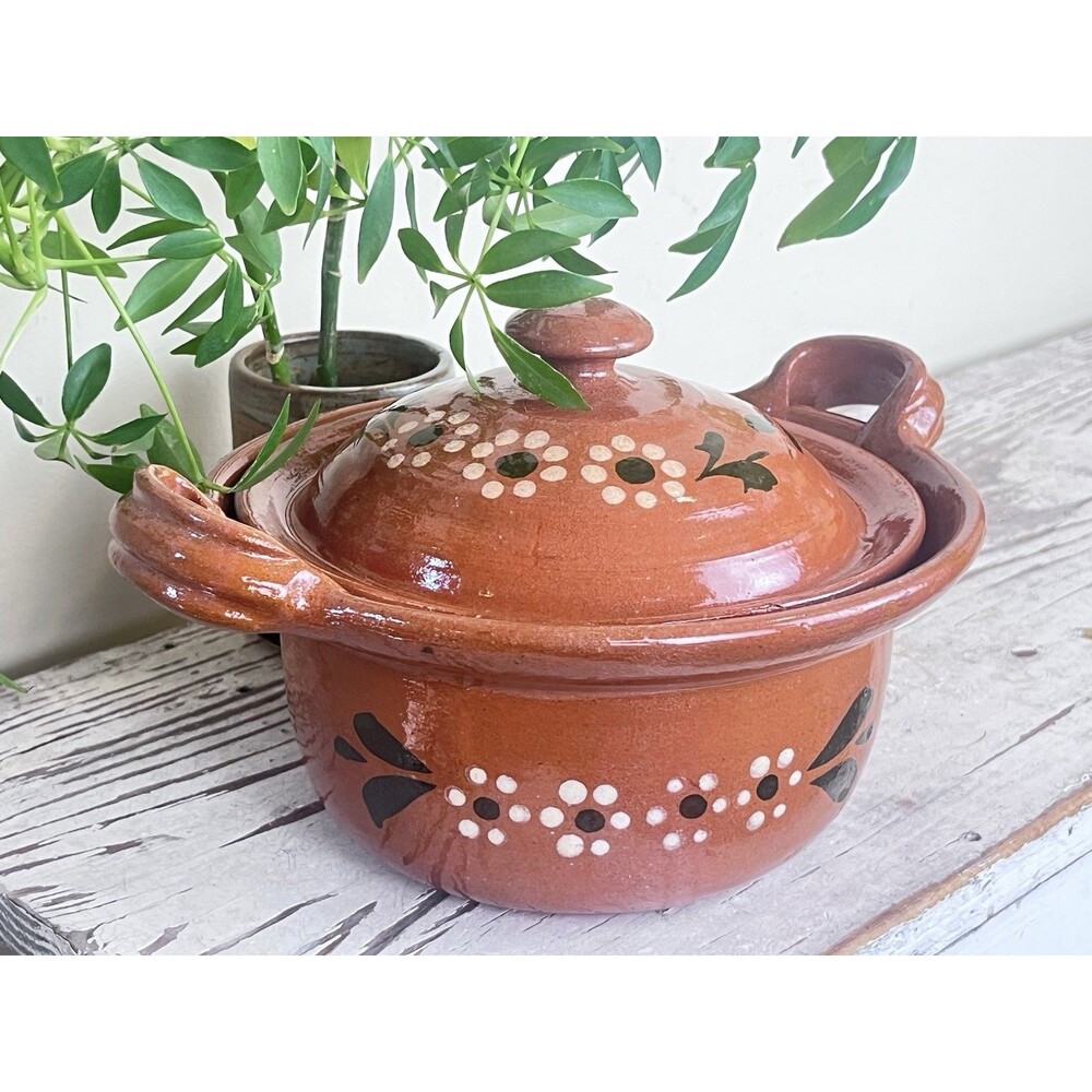 Vintage Mexican Clay Cookware Cook Safe Cazuela de Barro Redware Pot Hand Thrown